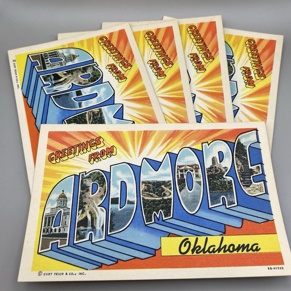 Lot of 5 - 1948 Ardmore OK Greetings Large Letter Teich Linen Postcards Lacik